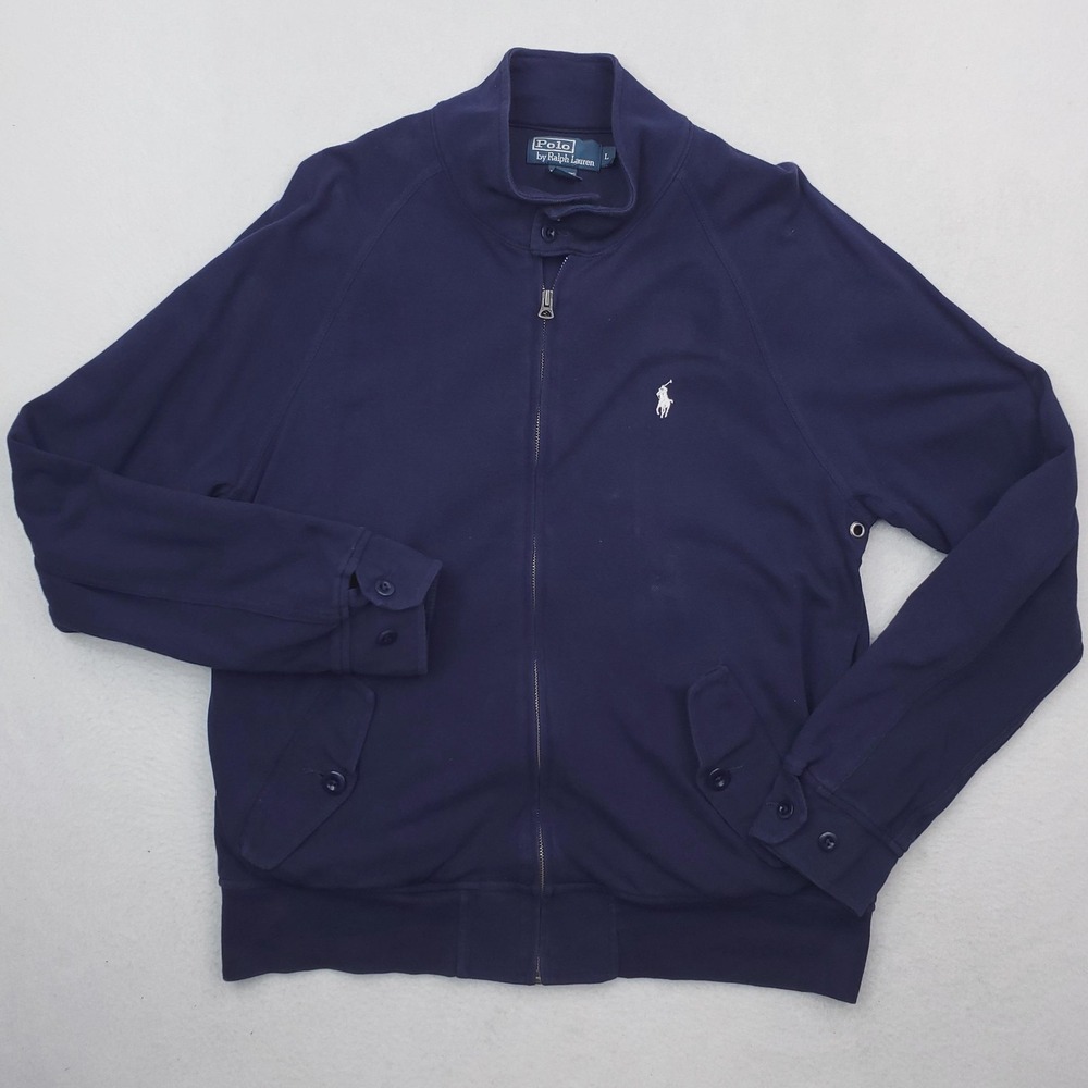 Vintage Polo Ralph Lauren Jacket Mens Large Blue Knit Bomber Track Coat Y2K 2000
